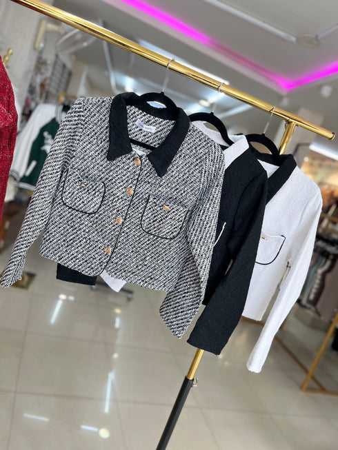 Collar Down Tweed Jacket